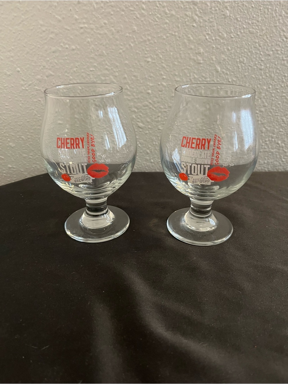 Deep Ellum Brewing Company Cherry Stout Branded Stemmed Glass - Red Accent